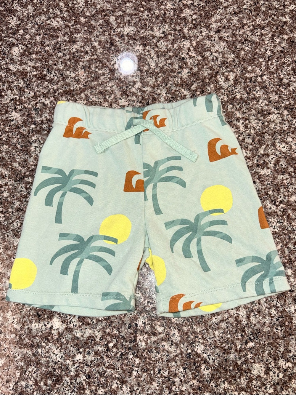 H&M Kids Light Green Palm-Print Knit Shorts with Yellow Sun Accents🌴